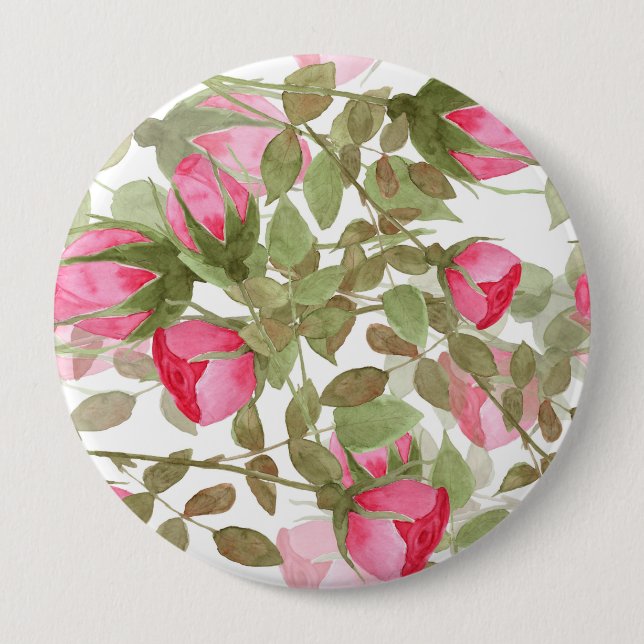 Badge Rond 10 Cm Roses aquarelle (Devant)