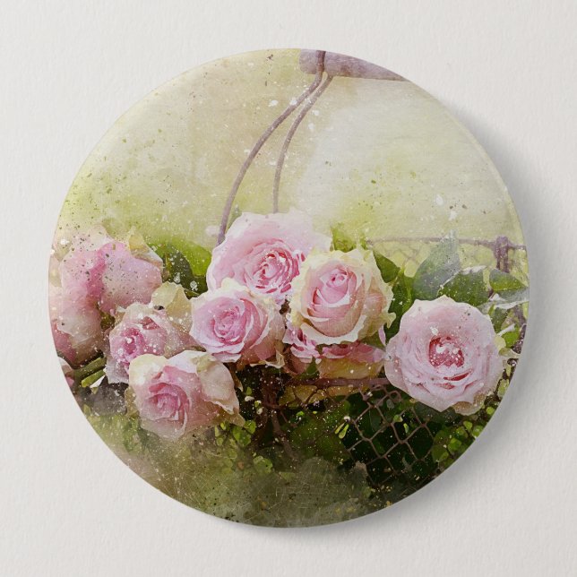 Badge Rond 10 Cm Roses Roses Roses Roses Roses Roses Roses Roses Ch (Devant)