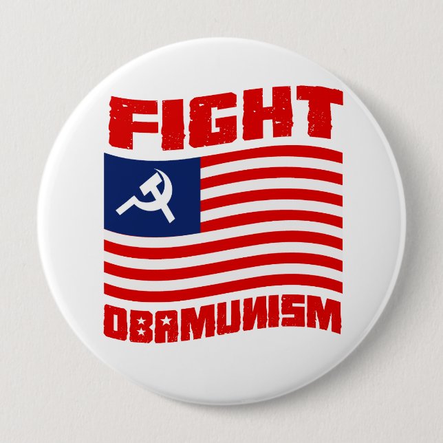 Badge Rond 10 Cm Rouge d'Obamunism de combat (Devant)