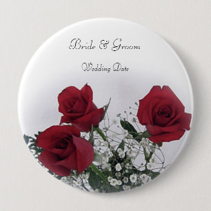 Badge Rond 10 Cm Rouge Roses mariage Faveur