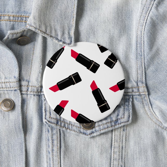 Badge Rond 10 Cm Rouge rouge à lèvres sans couleur caricature blanc (En situation)
