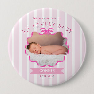 Badge Rond 10 Cm Ruban à nœud Nouveau-née Fille
