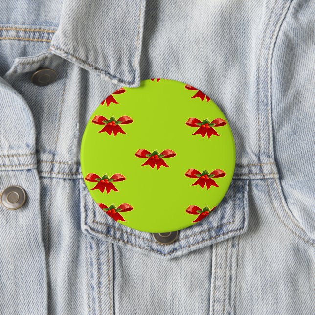 Badge Rond 10 Cm Ruban rouge de Noël sur vert brillant (En situation)