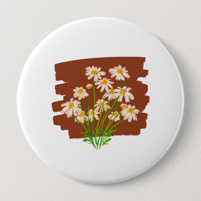 Badge Rond 10 Cm Rustic floral design on brown background (Devant)