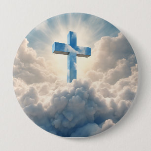 Badge Rond 10 Cm Salut, Croix dans les nuages,