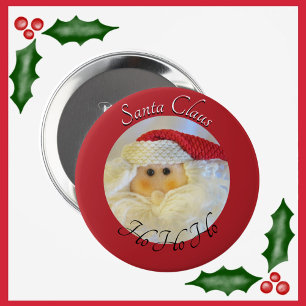 Badge Rond 10 Cm Santa Claus Face Ho Ho Ho avec le nom Noël rouge