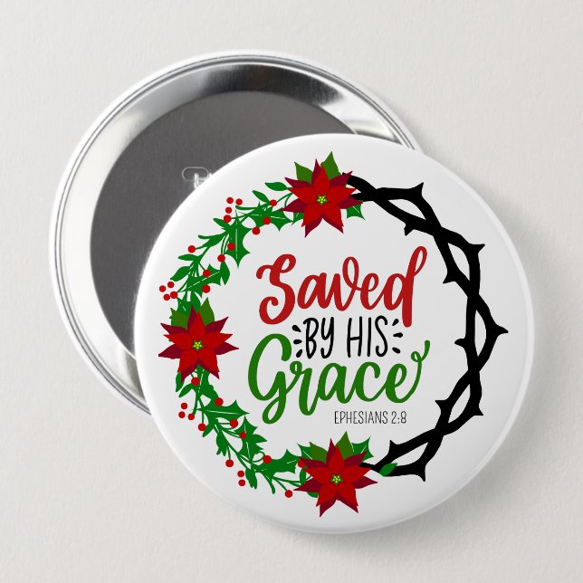 Badge Rond 10 Cm Sauvé par Sa Grace Christmas Wreath (Devant & derrière)