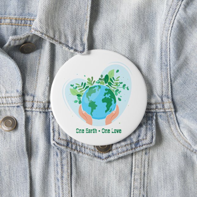 Badge Rond 10 Cm Sauvez la planète. Une Terre Un Amour (En situation)
