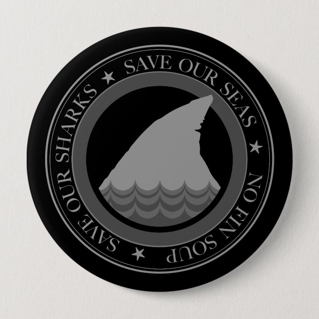 Badge Rond 10 Cm sauvez les requins (Devant)