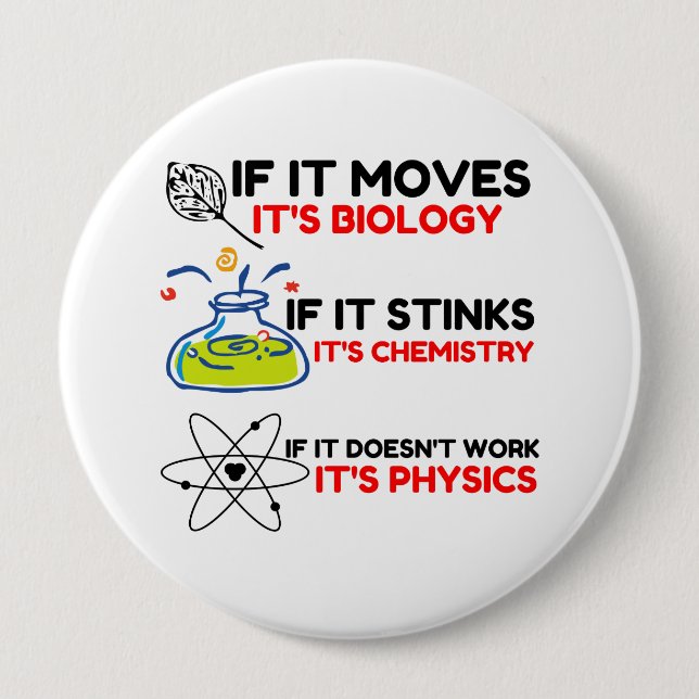 BADGE ROND 10 CM SCIENCE BIOLOGY CHIMIISTRY PHYSICS (Devant)