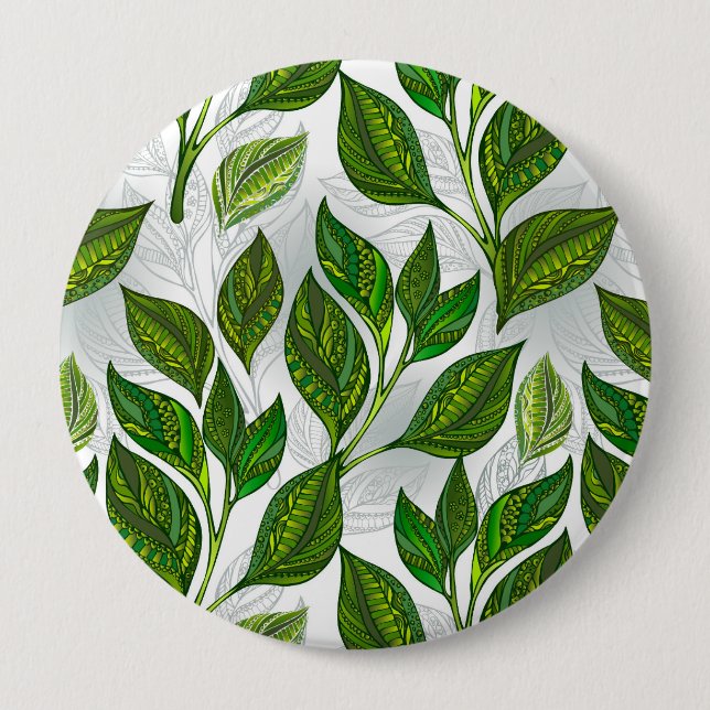Badge Rond 10 Cm Seamless Pattern with Green Tea Leaves (Devant)