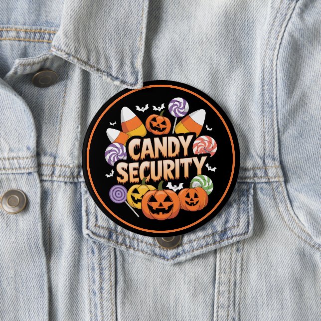 Badge Rond 10 Cm Sécurité de Halloween Candy (En situation)