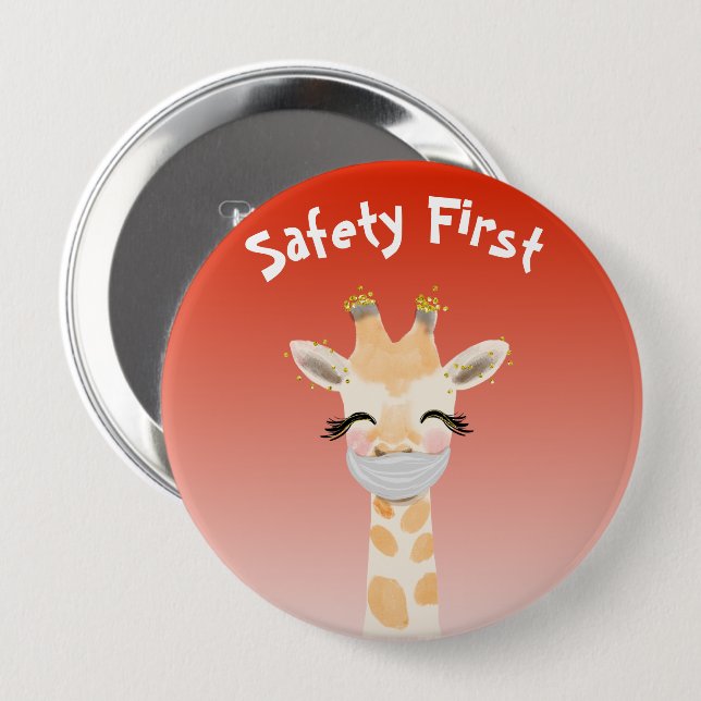 Badge Rond 10 Cm Sécurité première girafe animal mite (Devant & derrière)