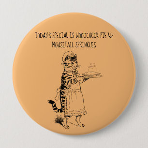 Badge Rond 10 Cm Serveuse chat servant une tarte chat drôle Bouton