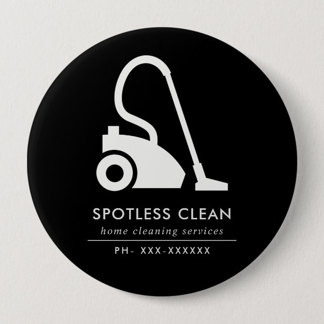 BADGE ROND 10 CM SERVICE DE NETTOYAGE EN VACUM SIMPLE BLANC NOIR (Devant)