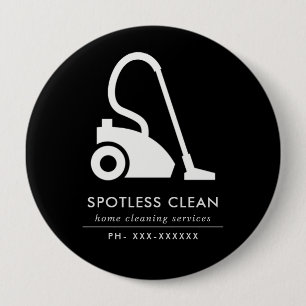 BADGE ROND 10 CM SERVICE DE NETTOYAGE SIMPLE EN VACUUM BLANC NOIR