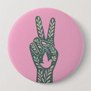 Badge Rond 10 Cm Signe de paix floral rétro et art de colombe Botan