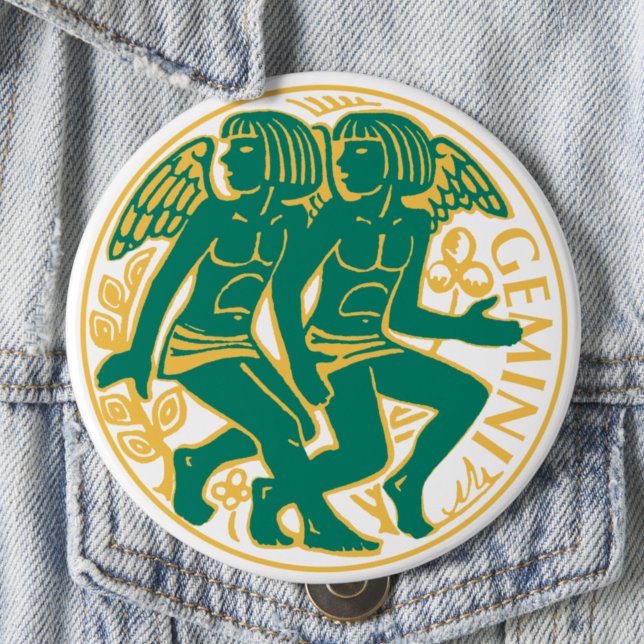 Badge Rond 10 Cm Signe Gemini du Zodiaque sur un (Créateur téléchargé)