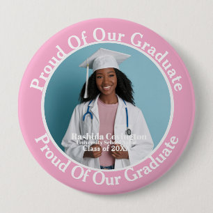 Badge Rond 10 Cm Simple Photo de Remise de Diplômes Rose et Blanc