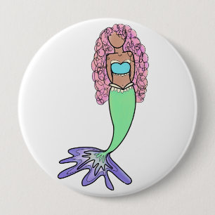 Badge Rond 10 Cm sirène arc-en-ciel rose bleu violet vert noir bouc