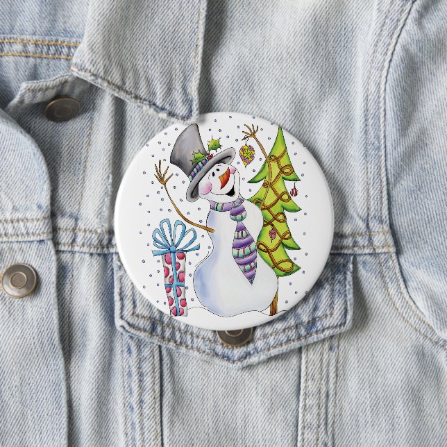 Badge Rond 10 Cm Snowman (En situation)