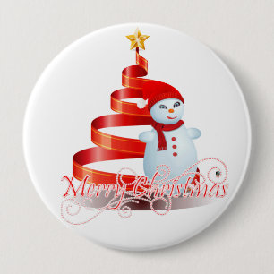 Badge Rond 10 Cm Snowman de Noël - Grand, Bouton rond de 4 pouces