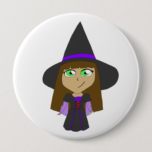 Badge Rond 10 Cm sorcière chibi (Devant)