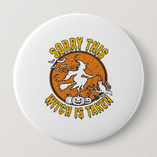 Badge Rond 10 Cm Sorcière Est Prise Citrouilles D'Halloween Chat_1
