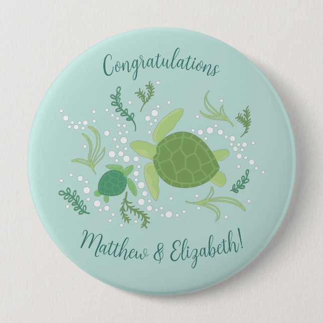 Badge Rond 10 Cm Sous le Baby shower des tortues de mer (Devant)