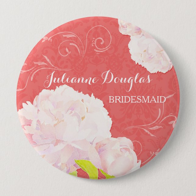Badge Rond 10 Cm Spring Peony Wedding Bouquet Bridesmaids (Devant)
