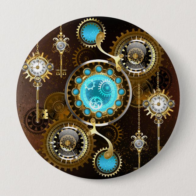 Badge Rond 10 Cm Steampunk Arrière - plan rouillé avec des lentille (Devant)