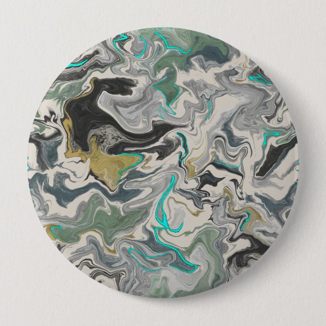 Badge Rond 10 Cm Stone Marbling with Turquoise Veins 4" Round (Devant)