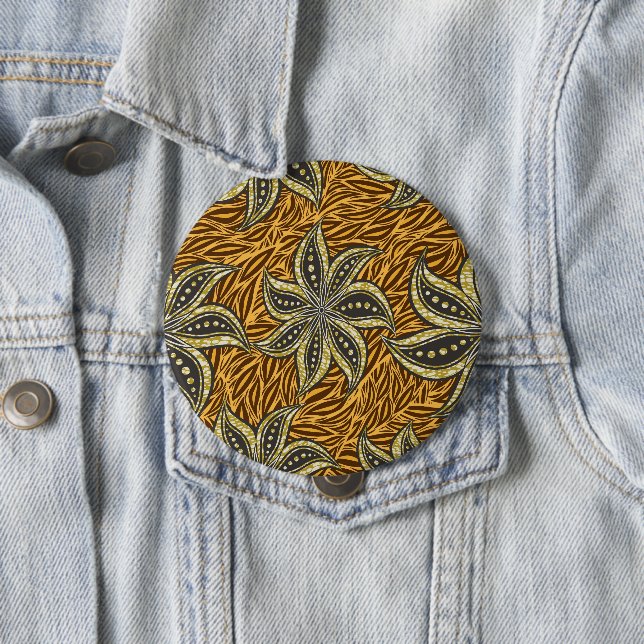 Badge Rond 10 Cm Style Batik Floral Abstrait africain (En situation)