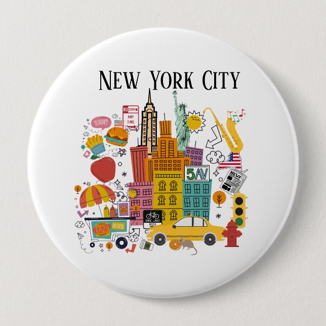 Badge Rond 10 Cm Style de dessin animé de New York (Devant)
