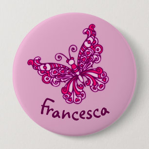 Badge Rond 10 Cm Stylised pink butterfly art name button