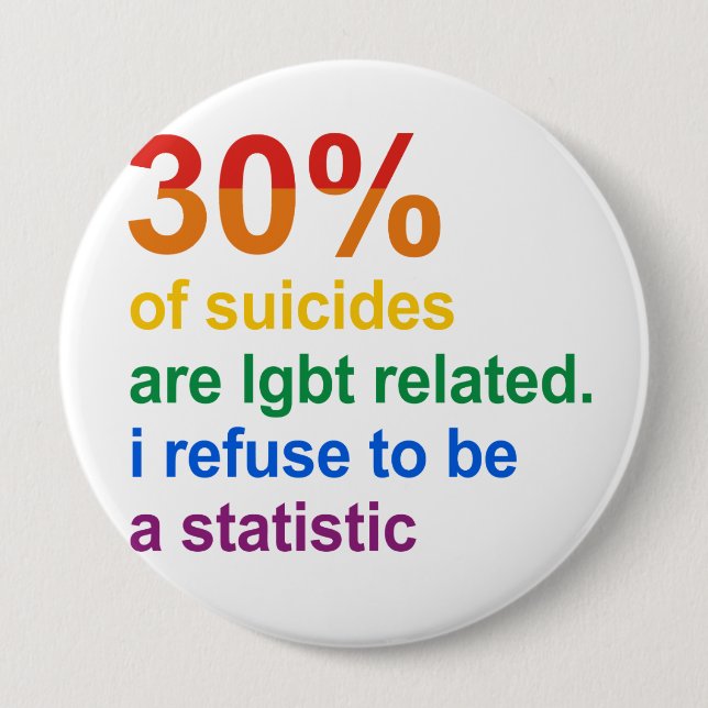 Badge Rond 10 Cm Suicide gay - Je refuse d'être une statistique (Devant)
