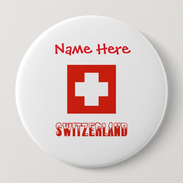 Badge Rond 10 Cm Suisse Suisse Drapeau Rouge Personnalisation (Devant)