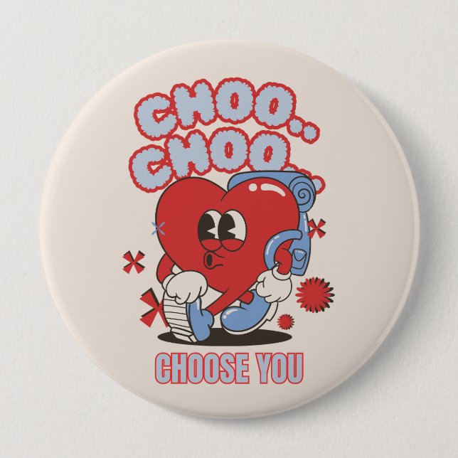 Badge Rond 10 Cm Super coeur rouge chantant Valentines (Devant)