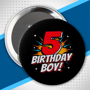 Badge Rond 10 Cm Superhero Anniversaire Garçon - 5 ans - 5e anniver