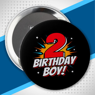 Badge Rond 10 Cm Superhero Birthday Boy - 2 Year Old - 2nd Birthday