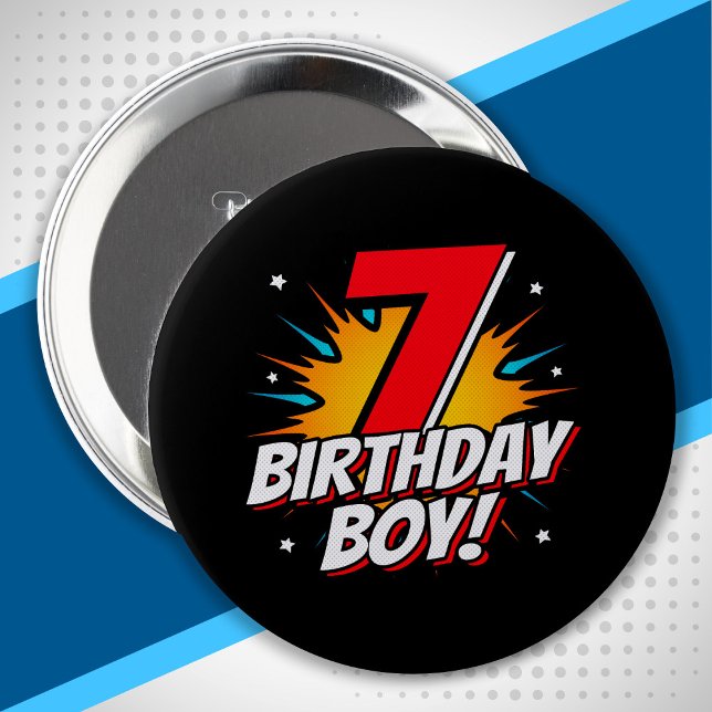 Badge Rond 10 Cm Superhero Birthday Boy - 7 Year old - 7th Birthday (Créateur téléchargé)