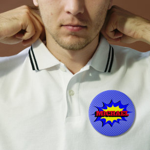 Badge Rond 10 Cm Superhero Kids Comic Book Nom personnalisé