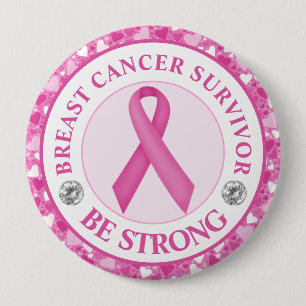 Badge Rond 10 Cm Survivante du cancer du sein – Bordure de cœur rub