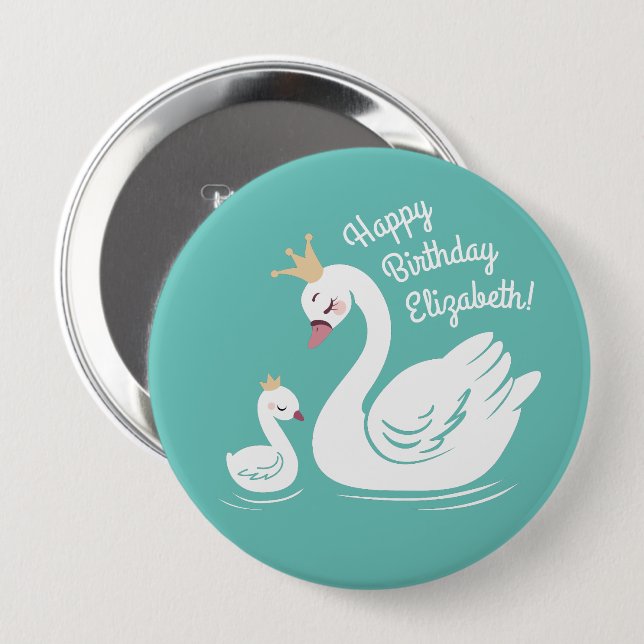 Badge Rond 10 Cm Swan 1er anniversaire Baby shower (Devant & derrière)