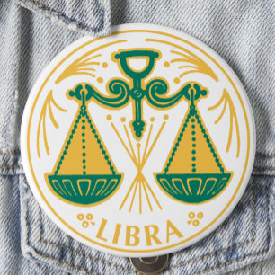 Badge Rond 10 Cm Symbole de la Libra du Zodiaque sur un