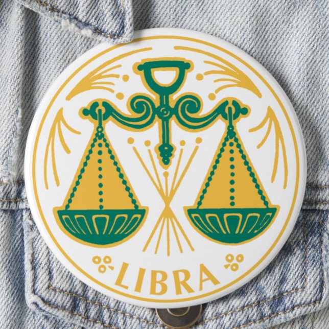 Badge Rond 10 Cm Symbole de la Libra du Zodiaque sur un (Créateur téléchargé)