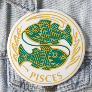 Badge Rond 10 Cm Symbole des Poissons du Zodiaque sur un