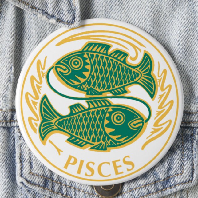 Badge Rond 10 Cm Symbole des Poissons du Zodiaque sur un (Créateur téléchargé)
