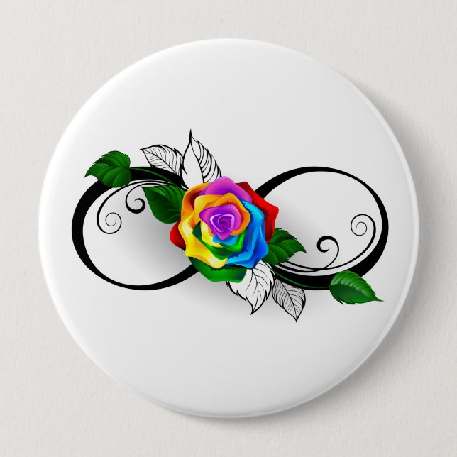 Badge Rond 10 Cm Symbole d'infini avec Rose arc-en-ciel (Devant)