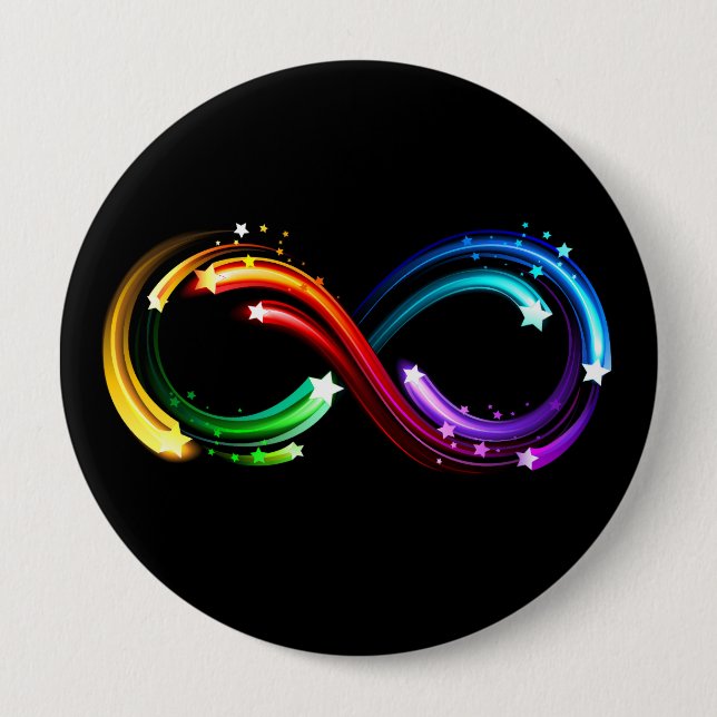 Badge Rond 10 Cm Symbole d'infini de comètes arc-en-ciel (Devant)